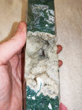 Moss Agate Tower with Druzy Crystal Cavity Green & White 747g