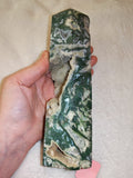 Moss Agate Tower with Druzy Crystal Cavity Green & White 747g