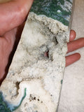 Moss Agate Tower with Druzy Crystal Cavity Green & White 747g