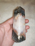 Possible Petrified Wood Tower Polished Cream Peach & Charcoal Stone 196g