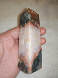 Possible Petrified Wood Tower Polished Cream Peach & Charcoal Stone 196g