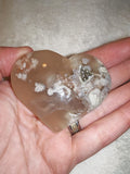 64g Natural Flower Agate Heart Carving Cherry Blossom Chalcedony Crystal