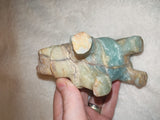 Green Aragonite Elephant Carving Blue Calcite Crystal Animal Figurine 380g