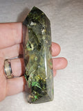 Green Fuchsite Mica in Quartz Crystal Tower Point Obelisk Generator 98g