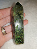 Green Fuchsite Mica in Quartz Crystal Tower Point Obelisk Generator 98g