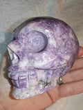 Lepidolite Crystal Skull Carving Purple Mica Quartz Gemstone Figurine 583g