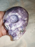 Lepidolite Crystal Skull Carving Purple Mica Quartz Gemstone Figurine 583g