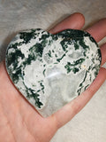 Moss Agate Crystal Heart Carving Green Mineral Inclusions Palm Stone 132g