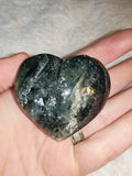 Tourmalinated Quartz Crystal Heart Carving Black Tourmaline Inclusions Stone 91g