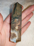 Moss Agate Tower Druzy Quartz Crystal Point Banded Agate Generator 121g # 109