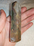 Moss Agate Tower Druzy Quartz Crystal Point Banded Agate Generator 121g # 109