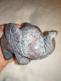Moss Agate Elephant Carving Pink Red Green Crystal Animal Figurine 555g