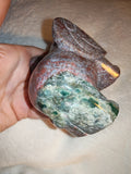 Moss Agate Elephant Carving Pink Red Green Crystal Animal Figurine 555g