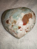 Green Flower Agate Heart Polished Crystal Blossom Chalcedony Carving 238g