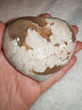 Green Flower Agate Heart Polished Crystal Blossom Chalcedony Carving 238g