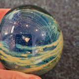 Vintage Maltese Art Glass Blue Summer Paperweight Mdina Style Chip #26