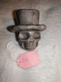 Silver Leaf Jasper Skull Top Hat Carving 144g Grey Stone Skull Figurine