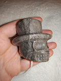 Silver Leaf Jasper Skull Top Hat Carving 144g Grey Stone Skull Figurine