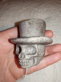 Silver Leaf Jasper Skull Top Hat Carving 144g Grey Stone Skull Figurine