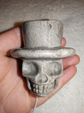 Silver Leaf Jasper Skull Top Hat Carving 144g Grey Stone Skull Figurine