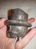 Silver Leaf Jasper Skull Top Hat Carving 144g Grey Stone Skull Figurine