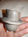 Silver Leaf Jasper Skull Top Hat Carving 144g Grey Stone Skull Figurine