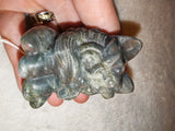 Purple Flash Labradorite Pixiu Carving 116g Chinese Guardian Lion Figurine