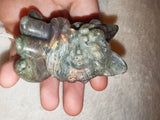 Purple Flash Labradorite Pixiu Carving 116g Chinese Guardian Lion Figurine