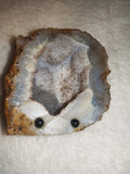 Carved Agate Geode Druzy Creature Figurine 99g Cute Face Quartz Crystal Slice