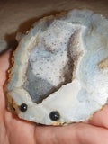 Carved Agate Geode Druzy Creature Figurine 99g Cute Face Quartz Crystal Slice