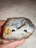 Carved Agate Geode Druzy Creature Figurine 99g Cute Face Quartz Crystal Slice