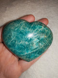 Natural Amazonite Crystal Heart 140g Deep Blue Green Feldspar Carving Polished