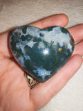 Natural Moss Agate Crystal Heart 67g Green Dendritic Quartz Carving Pebble