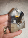Natural Orca Agate Crystal Point 116g Grey White Banded Tower Quartz Druzy
