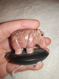 Carved Rhodonite Crystal Hippo Figurine 88g Pink Black Stone Animal Statuette