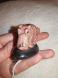 Carved Rhodonite Crystal Hippo Figurine 88g Pink Black Stone Animal Statuette