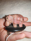 Carved Rhodonite Crystal Hippo Figurine 88g Pink Black Stone Animal Statuette