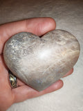Natural Blue Flash Moonstone Heart Crystal Carving 106g Polished Palm Stone