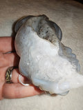 Natural Druzy Grey Agate Pixiu Carving 320g Chalcedony Quartz Crystal Figurine