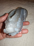 Natural Druzy Grey Agate Pixiu Carving 320g Chalcedony Quartz Crystal Figurine