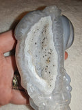Natural Druzy Grey Agate Pixiu Carving 320g Chalcedony Quartz Crystal Figurine