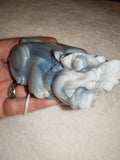 Natural Druzy Grey Agate Pixiu Carving 248g Chalcedony Quartz Crystal Figurine