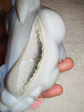 Natural Druzy Grey Agate Pixiu Carving 248g Chalcedony Quartz Crystal Figurine