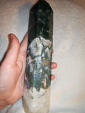 Moss Agate Crystal Tower 944g Large Druzy Point Obelisk Quartz Specimen