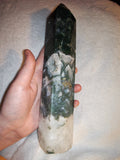 Moss Agate Crystal Tower 944g Large Druzy Point Obelisk Quartz Specimen
