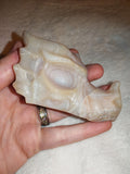 Banded Agate Dragon Head Carving 167g Natural Cream Grey Gemstone Skull
