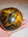 Golden Tiger's Eye & Blue Falcon's Eye Sphere 377g Chatoyant Crystal Ball # 69