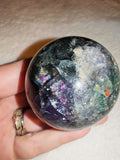 189g Natural Rainbow Fluorite Sphere Purple Green Crystal Orb Druzy Vug # 80