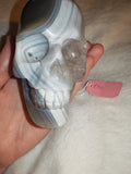 560g Banded Agate Amethyst Skull Carving Natural Quartz Crystal Figurine