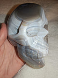 560g Banded Agate Amethyst Skull Carving Natural Quartz Crystal Figurine